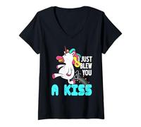 Donna Ti Ho Soffiato Un Bacio Arcobaleno Divertente Maglietta con Collo a V