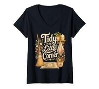 Donna Tidy Little Corner Cottagecore Pulizia Maglietta con Collo a V