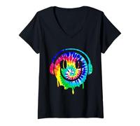 Donna Tie Dye Melting DJ Smiling Face Cuffie EDM Rave Party Maglietta con Collo a V