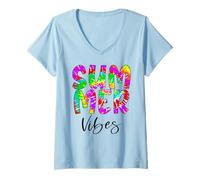 Donna Tie Dye Summer Vibes Colori vivaci Tie Die Summer Daying Maglietta con Collo a V