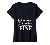 Donna Tiffany And Wine Make Everything Fine T-Shirt Nome Tiffanys Maglietta con Collo a V