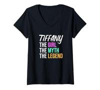 Donna Tiffany The Girl The Myth The Legend Nome Divertente Maglietta con Collo a V