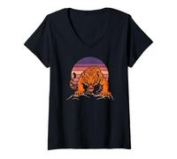 Donna Tiger Wildlife Print Roaring Maglietta con Collo a V