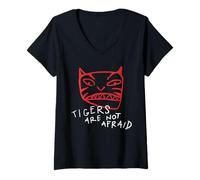 Donna Tigers Are Not Afraid Tiger Head Maglietta con Collo a V