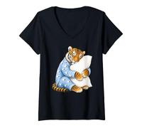 Donna Tigre Che Dorme in Pigiama Carino Sonno Maglietta con Collo a V