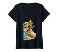 Donna Tiki Man Fa Surf! Maglietta con Collo a V