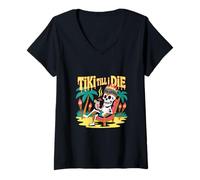Donna Tiki Till I Die Scheletro Tropicale Divertente Maglietta con Collo a V