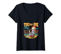 Donna Tiki Till I Die Scheletro Tropicale Divertente Maglietta con Collo a V