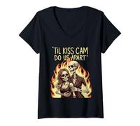 Donna TIL Kiss Cam Do Us Apart Scheletro Coppia Maglietta con Collo a V