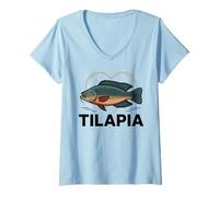 Donna Tilapia Pesca Pesce Pesca d'Acqua Dolce Maglietta con Collo a V