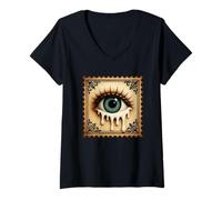Donna Timbro con occhio che si scioglie, stile surreale vintage Maglietta con Collo a V