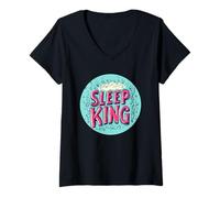 Donna Timbro Nice Sleep King, per Uomo e Donna Maglietta con Collo a V