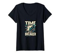 Donna Time Breaker Bold Tipografia Streetwear Grafica Maglietta con Collo a V