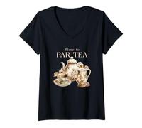 Donna Time To ParTEA - Decorazione Divertente per l'ora del tè Maglietta con Collo a V