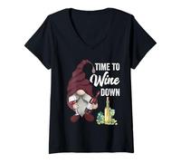 Donna Time to Wine Down Divertente GNOME Winery Wine Country Girls Trip Maglietta con Collo a V