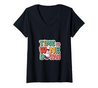 Donna Time To Wine Down Rilassamento Freddo |--- Maglietta con Collo a V