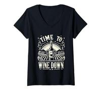Donna Time To Wine Down Rilassamento Freddo ||---- Maglietta con Collo a V