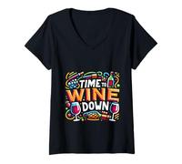 Donna Time To Wine Down Rilassamento Freddo ||-- Maglietta con Collo a V
