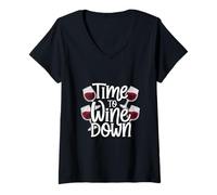 Donna Time To Wine Down Rilassamento Freddo |- Maglietta con Collo a V