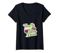 Donna Time To Wine Down Rilassamento Freddo |---- Maglietta con Collo a V