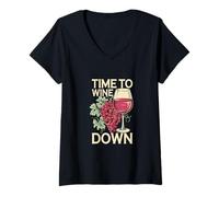 Donna Time To Wine Down Rilassamento Freddo ------- Maglietta con Collo a V