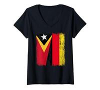 Donna Timor EST Germania Mezza Bandiera Timor EST Patrimonio Tedesco Maglietta con Collo a V