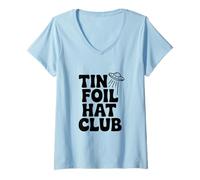 Donna Tin Foil Hat Club per credenti UFO Alieni Maglietta con Collo a V