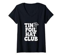 Donna Tin Foil Hat Club per credenti UFO Alieni Maglietta con Collo a V