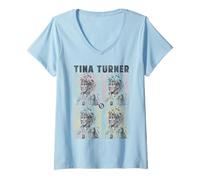 Donna Tina Turner Retro Pastel Squares Maglietta con Collo a V