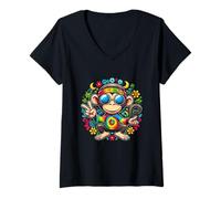 Donna Tintura per cravatta colorata con segno di pace scimmia per ragazzi e ragazze hippie Maglietta con Collo a V