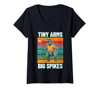 Donna Tiny Arms Big Spikes - Divertente Giocatore di pallavolo T-Rex Maglietta con Collo a V