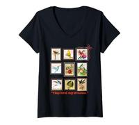 Donna Tiny Bird - Timbro Vintage a Forma di uccell Maglietta con Collo a V