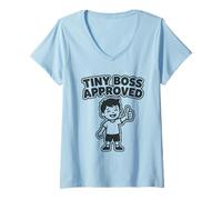 Donna Tiny Boss Approvato Funny Toddler Kid Parent Humor Graphic Maglietta con Collo a V