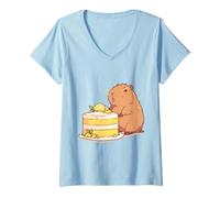 Donna Tiny Calm Capybara Yuzu Cake Chibi Cute Art Kawaii Maglietta con Collo a V