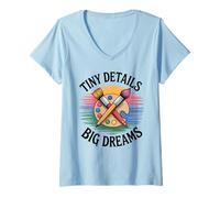 Donna Tiny Details Big Dreams Art Teacher Painter Palette Maglietta con Collo a V