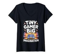 Donna Tiny Gamer Big Dreamer Pixel Style Maglietta con Collo a V