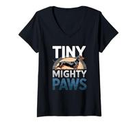 Donna Tiny Mighty Paws Bassotto Wiener Amante dei Cani Maglietta con Collo a V