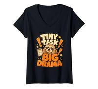Donna Tiny Task Big Drama Umorismo Agenda Maglietta con Collo a V