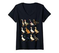 Donna Tipi di Anatre domestiche Razze Animali Uccelli Acquatici Maglietta con Collo a V