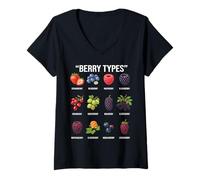Donna Tipi di Bacche Grafico botanico Lamponi e Frutti commestibili Maglietta con Collo a V