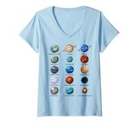 Donna Tipi di Pianeti Astronomia Science Chart Maglietta con Collo a V