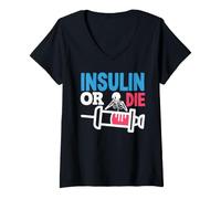 Donna Tipo 1 Diabete T1D Consapevolezza Insulina O Muore Donne Uomini Maglietta con Collo a V