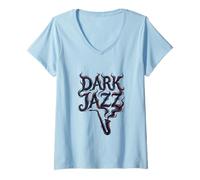 Donna Tipografia Smoky Jazz Dark Minimalist Maglietta con Collo a V