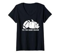 Donna Tis The Damn Season Football Fall Touchdown Game Day Mom Maglietta con Collo a V