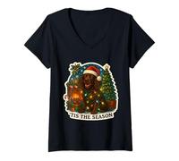 Donna Tis The Season American Water Spaniel Cane Natale Mamma papà Maglietta con Collo a V