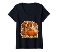 Donna Tis The Season Beagle Dog Autunno Autunno Zucca Spice Coffee Maglietta con Collo a V