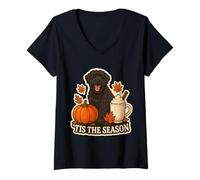 Donna Tis The Season Black Russian Terrier Cane Autunno Autunno Zucca Maglietta con Collo a V