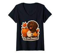 Donna Tis The Season Boykin Spaniel Dog Autunno Autunno Zucca Spice Maglietta con Collo a V