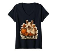 Donna Tis The Season Bull Terrier Dog Autunno Autunno Zucca Spice Maglietta con Collo a V