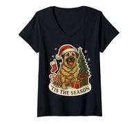 Donna Tis The Season - Cane da Pastore anatolico Merry Christmas Maglietta con Collo a V